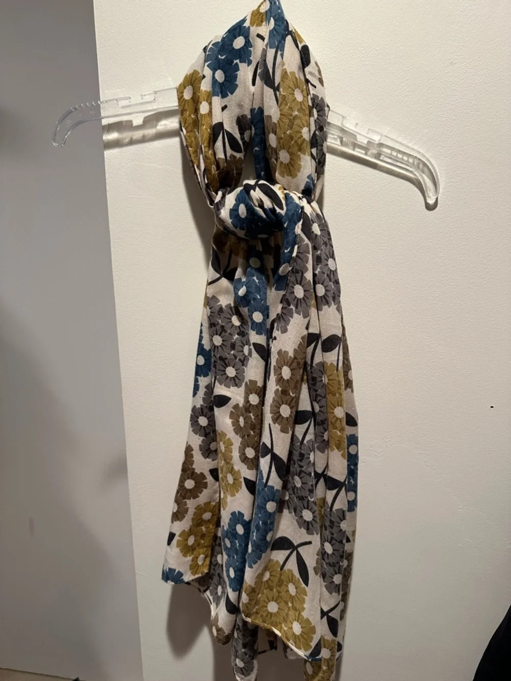 Uniqlo Floral Scarf in Blue, Olive, Gray on Cream